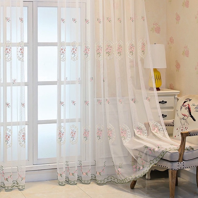 Rèm Cửa Vải Tuyn Mỏng Nhẹ Thêu Họa Tiết Hoa Màu Trắng Dùng Trang Trí Phòng Khách/Phòng Ngủ/Cửa Sổ Trượt