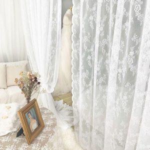 Aubrey Rèm Cửa Sổ Vải Tuyn Ngắn Phối Ren Hoa Hiện Đại Dành Cho Phòng Khách - Ảnh 7