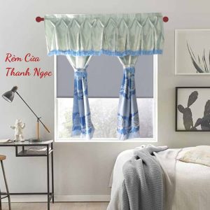 Rèm Cửa Sổ Thanh Ngọc Vải Gấm Thêu Hoa Văn Nổi Xẻ Giữa Màu Xanh Dương Nhiều Kích Thước