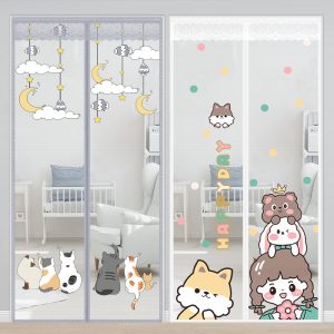 Rèm Cửa Chống Muỗi Không Cần Khoan Họa Tiết Mèo Hoạt Hình Trang Trí Phòng Ngủ