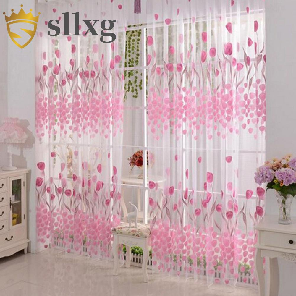 [sllxg.vn] Rèm cửa sổ in hoa tulip rèm vải gạc đẹp cho phòng khách