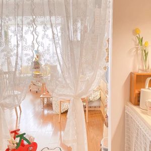 Rèm Cửa Vải Ren Hoa, Rèm Cửa Voan Hoa Xinh Xắn Sang Trọng Trang Trí Vintage - Ảnh 4