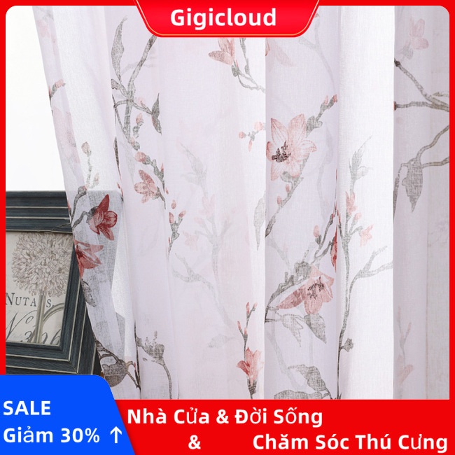 Gigicloud offset Rèm Cửa Sổ Vải Tuyn In Hình Cành Hoa Đào Cho Phòng Khách / Phòng Ngủ - Ảnh 3