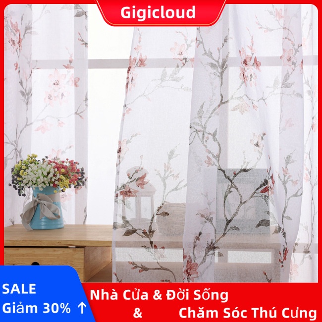 Gigicloud offset Rèm Cửa Sổ Vải Tuyn In Hình Cành Hoa Đào Cho Phòng Khách / Phòng Ngủ - Ảnh 2