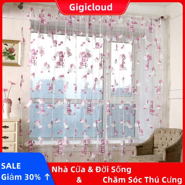 Rèm cửa sổ Vải Tuyn In Hình Gấu Hoạt Hình Dễ Thương Trang Trí Phòng Bé
