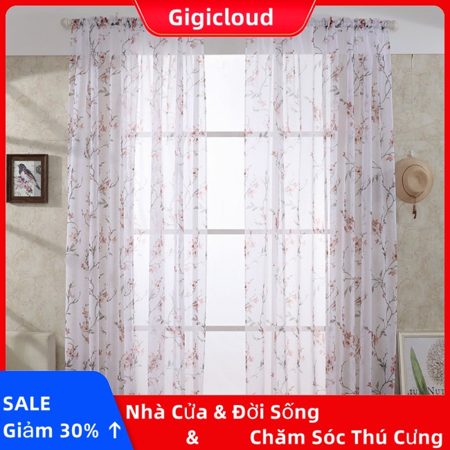 Gigicloud offset Rèm Cửa Sổ Vải Tuyn In Hình Cành Hoa Đào Cho Phòng Khách / Phòng Ngủ