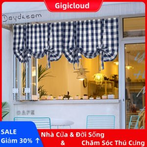 1 Rèm Cửa Vải Lanh cotton Họa Tiết Sọc Caro Phong Cách roman