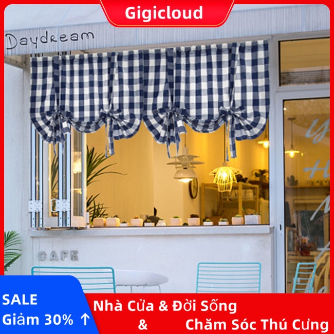 1 Rèm Cửa Vải Lanh cotton Họa Tiết Sọc Caro Phong Cách roman