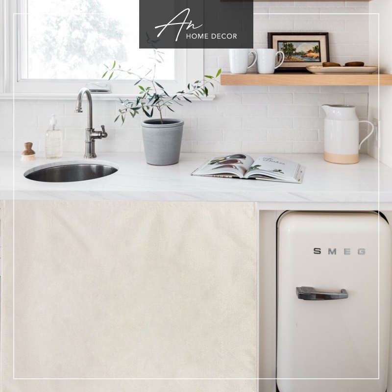 Rèm dán vải canvas che tủ bếp