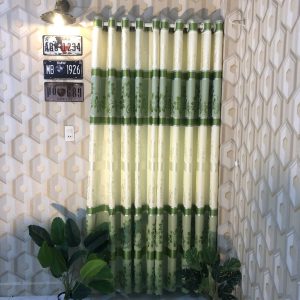 Rèm vải gấm thổ cẩm hoa văn kẻ sọc màu xanh lá cây siêu đẹp miễn phí công may.
