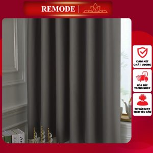 Rèm cửa GHI (3) vải thô dày phối voan thêu dán tường