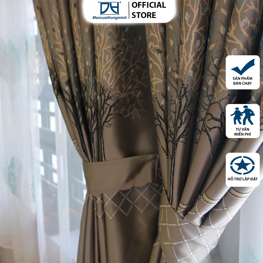 Rèm cửa sổ hoa văn cây mai trang trí decor cửa chính
