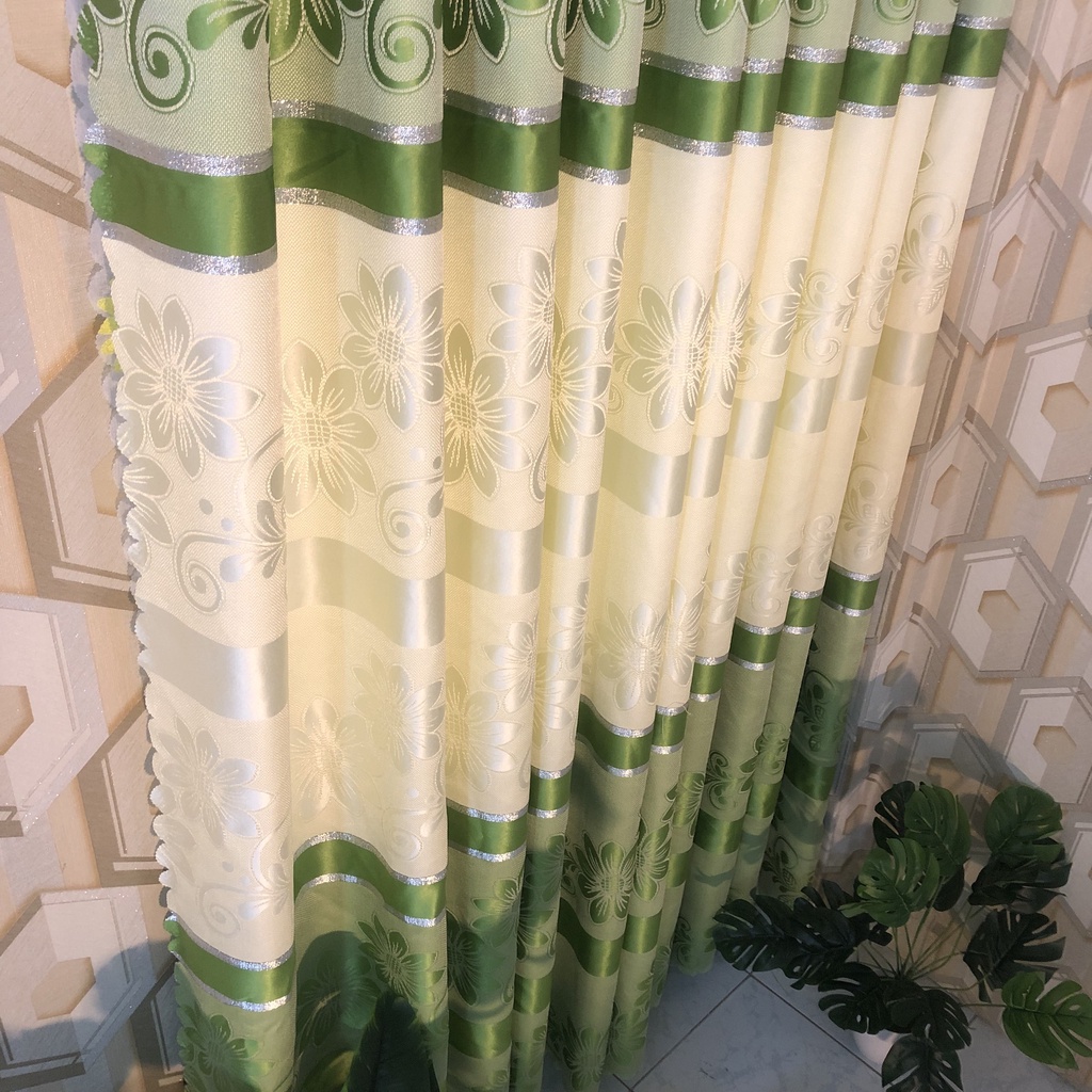 Rèm vải gấm thổ cẩm hoa văn kẻ sọc màu xanh lá cây siêu đẹp miễn phí công may. - Ảnh 2