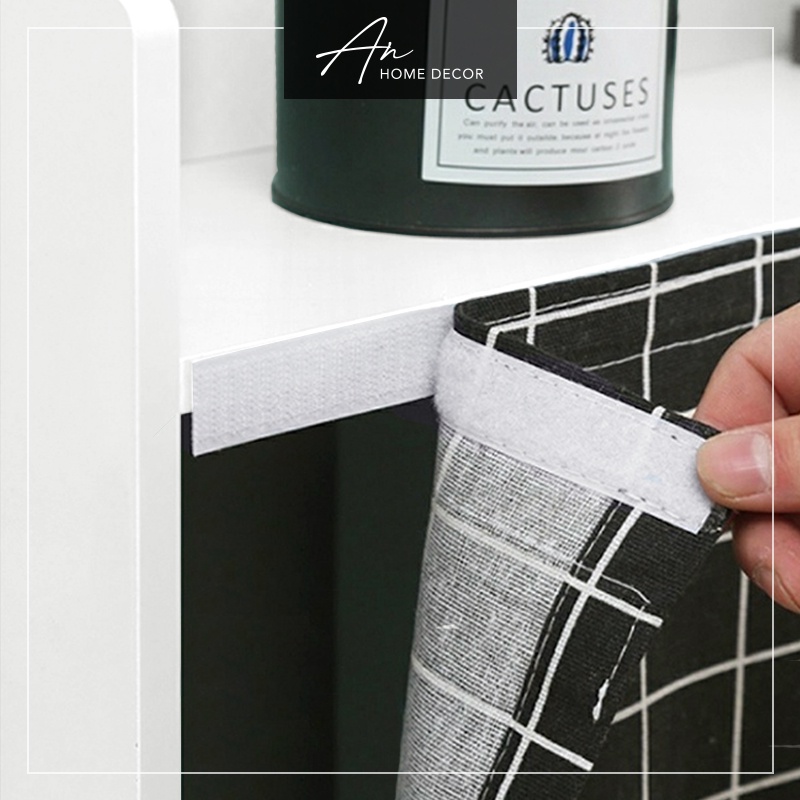 Rèm dán vải canvas che tủ bếp, giá sách, kệ hàng không cần khoan đục - Ảnh 5