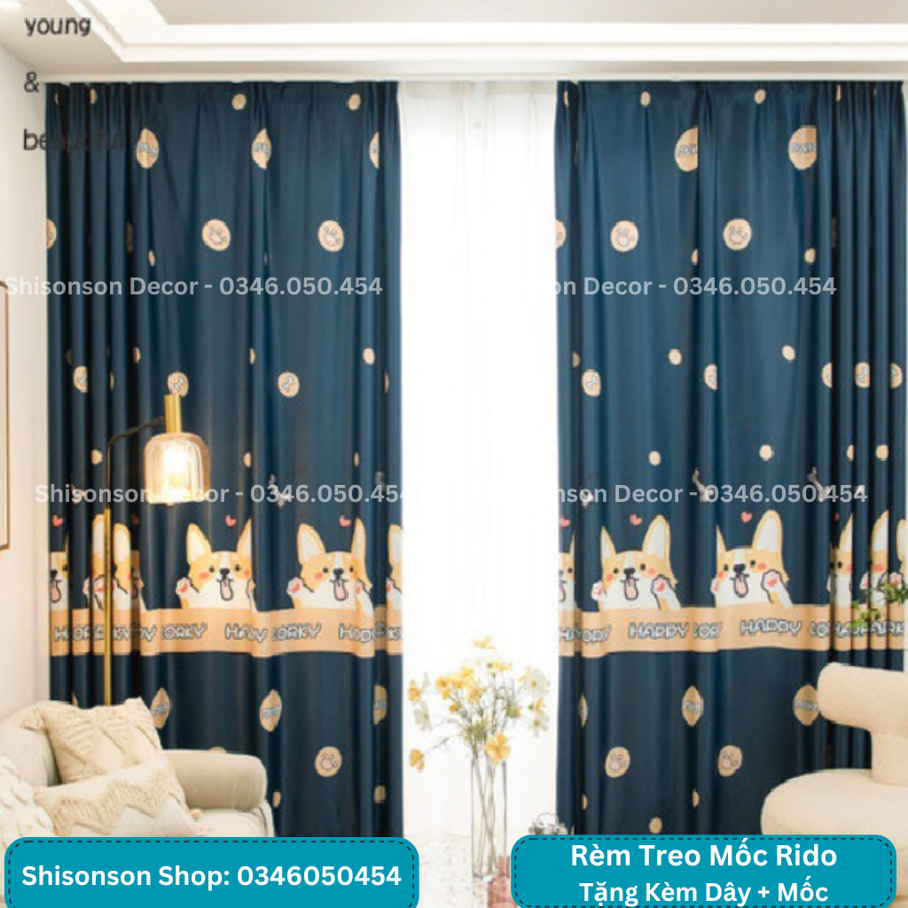 Rèm Che Gác Phòng Trọ, Rèm Ngăn Tách Phòng Vải Polly Este Với Nhiều Kích Cỡ Họa Tiết Sử Dụng Mốc Treo - Ảnh 4