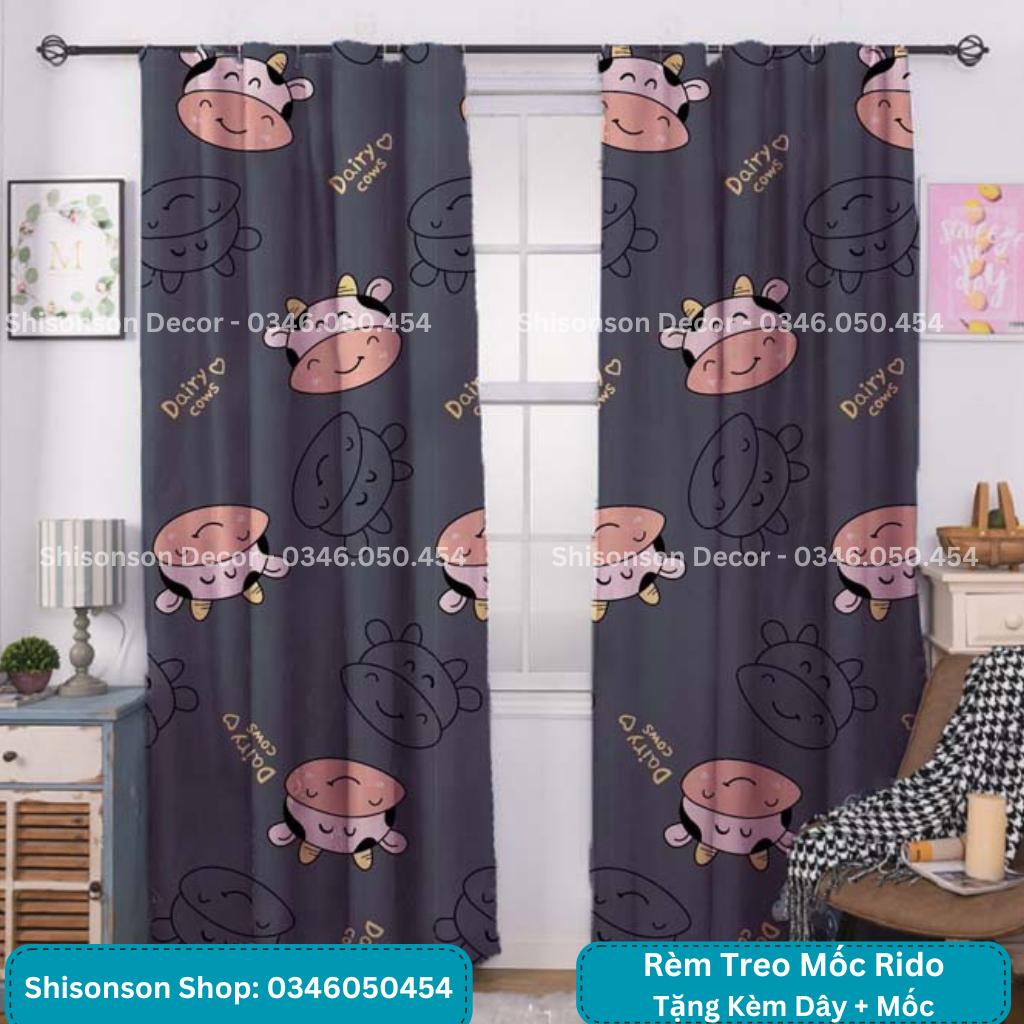 Rèm Che Gác Phòng Trọ, Rèm Ngăn Tách Phòng Vải Polly Este Với Nhiều Kích Cỡ Họa Tiết Sử Dụng Mốc Treo - Ảnh 6