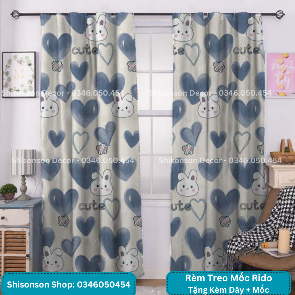 Rèm Che Gác Phòng Trọ, Rèm Ngăn Tách Phòng Vải Polly Este Với Nhiều Kích Cỡ Họa Tiết Sử Dụng Mốc Treo - Ảnh 7