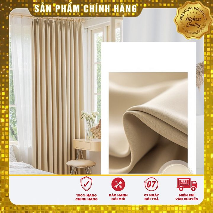 Rèm Vải Cao 2m7 Treo Cửa 99% Chống Nắng 1 Màu (tặng dây buộc) - Vàng Nhạt giá bán 1 tấm
