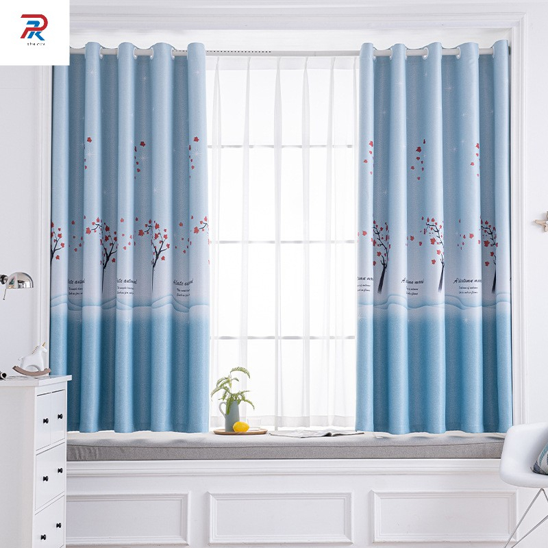 Rèm cửa sổ phòng ngủ cao cấp chống nắng tốt PK khoan lỗ - Lá Phong Đỏ Xanh RPK043