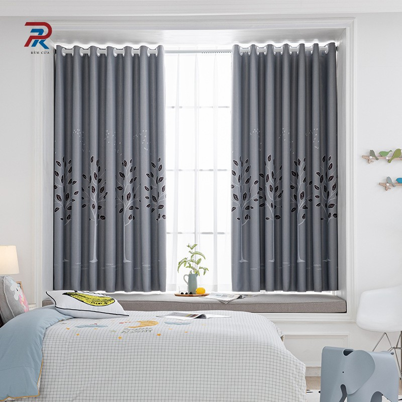 Rèm cửa sổ phòng ngủ cao cấp chống nắng tốt PK khoan lỗ - Cây Lá RPK064