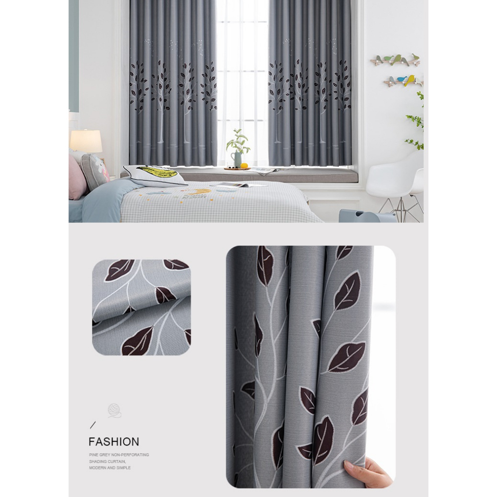 Rèm cửa sổ phòng ngủ cao cấp chống nắng tốt PK khoan lỗ - Cây Lá RPK063 - Ảnh 4
