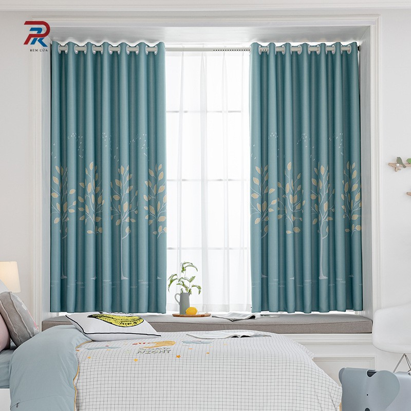 Rèm cửa sổ phòng ngủ cao cấp chống nắng tốt PK khoan lỗ - Cây Lá RPK063