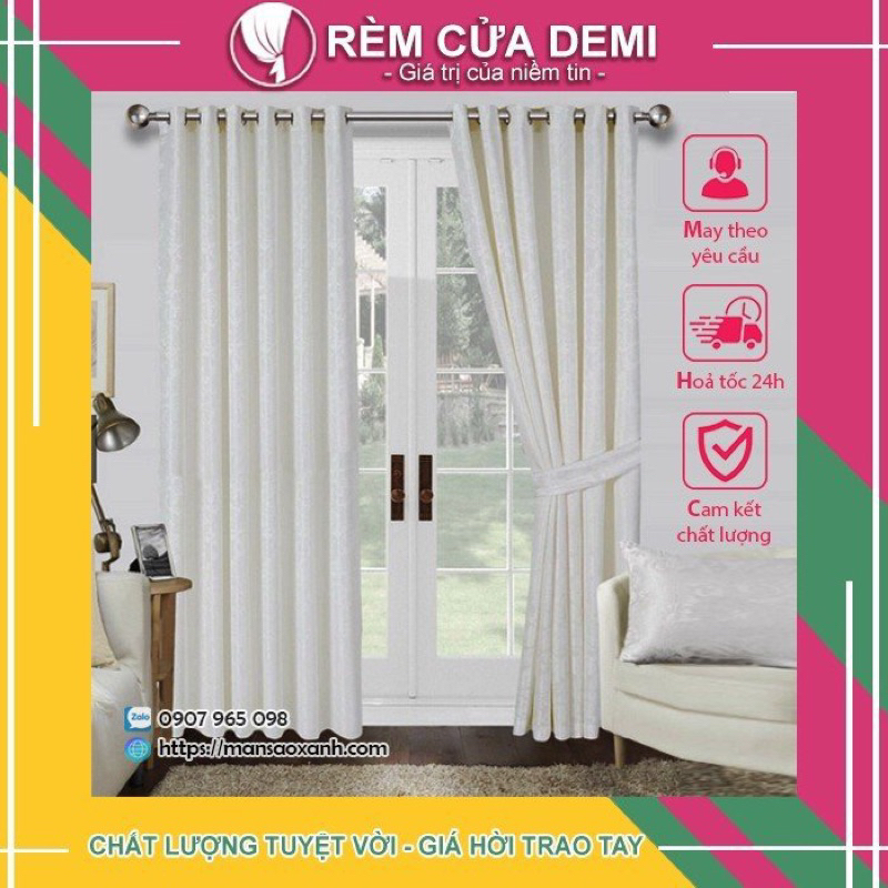 [Mã CUNGDEMI giảm 10%] Rèm cửa vải GẤM TRẮNG HỌA TIẾT SANG TRỌNG cho cửa sổ cửa đi. Ghi chú: Nhận số đo theo yêu cầu.