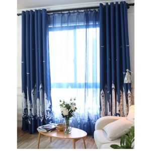 Rèm Vải Khoen Lỗ, Khoen Ri Đô, Rèm Dán Thành Phố Xanh Đậm Mới Decor Kim Vinh DCKV40 - Ảnh 5