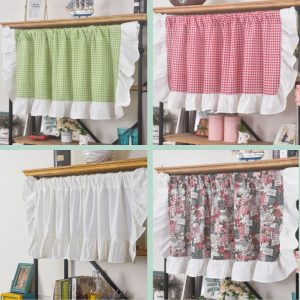 Rèm cửa sổ màn che caro vải canvas phối bèo sọc xanh đỏ (có dây cột rèm) phong cách Vintage Nhà Xinh Decor