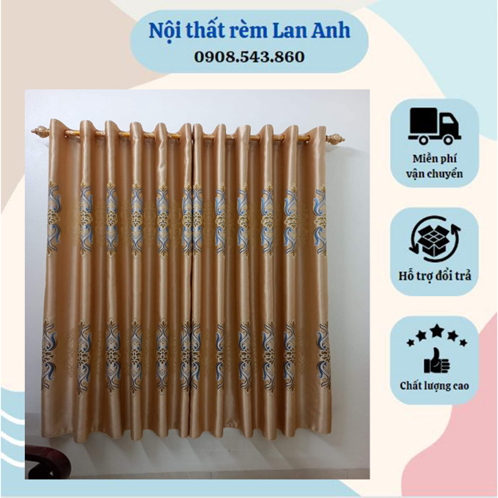 Rèm Cửa Chính Chất Liệu Vải Gấm Xanh Ngọc Chống Nắng Cực Tốt Nhiều Kích Thước Họa Tiết