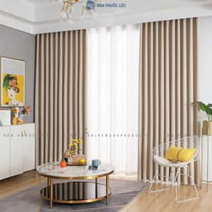 Rèm Cửa Sổ Cửa Chính Vải Gấm 3 Lớp Chống Nắng Cản Sáng 95% Màu Kem Sang Trọng