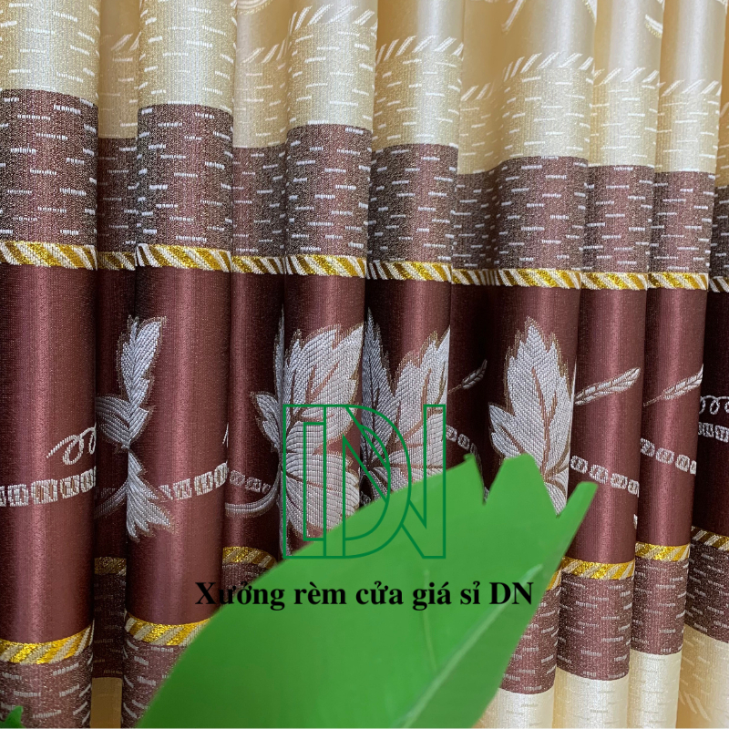 Rèm cửa sổ vải gấm hoa văn chiếc lá màu nâu vàng,vải dày đẹp sang trọng. - Ảnh 7