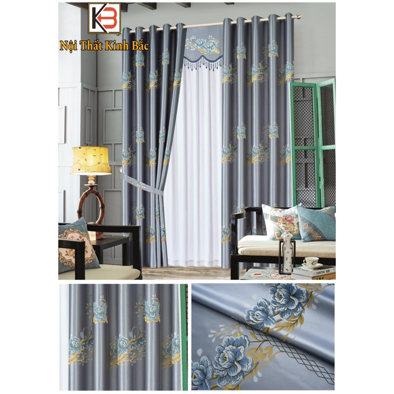 Rèm cửa KB Làm từ vải gấm dày Hoạ tiết hoa hồng 28003 Màu đa dạng - Ảnh 4