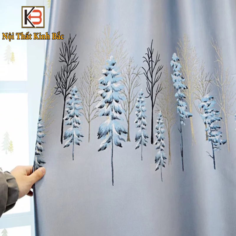 Rèm vải KB Làm từ vải gấm nổi họa tiết cây thông - Ảnh 2
