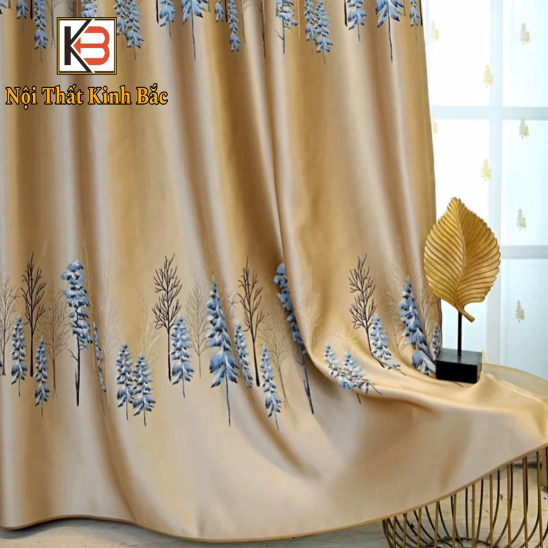 Rèm vải KB Làm từ vải gấm nổi họa tiết cây thông - Ảnh 3