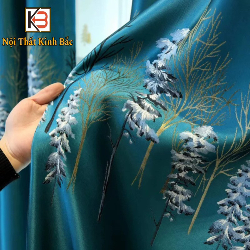 Rèm vải KB Làm từ vải gấm nổi họa tiết cây thông - Ảnh 6
