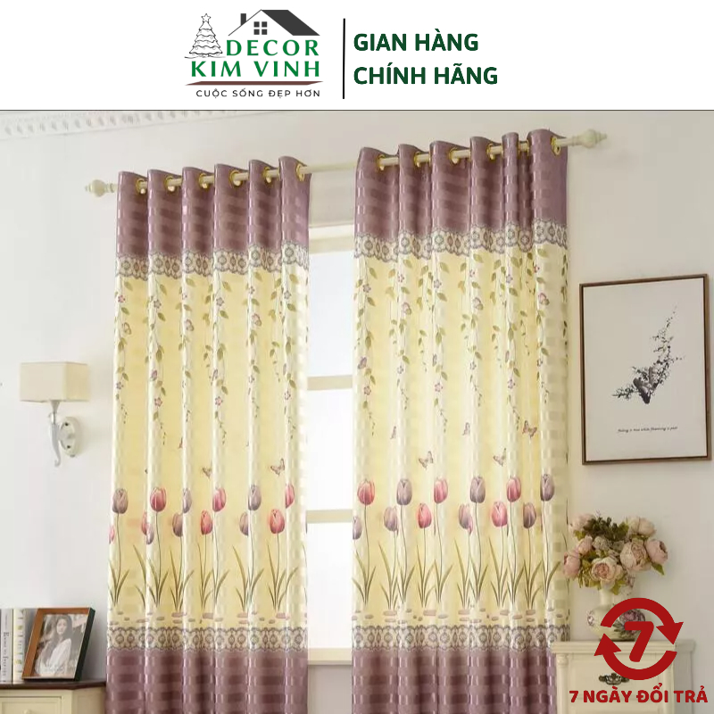 Rèm Vải Hoa Tulip Decor Kim Vinh Khoen Lỗ DCKV29