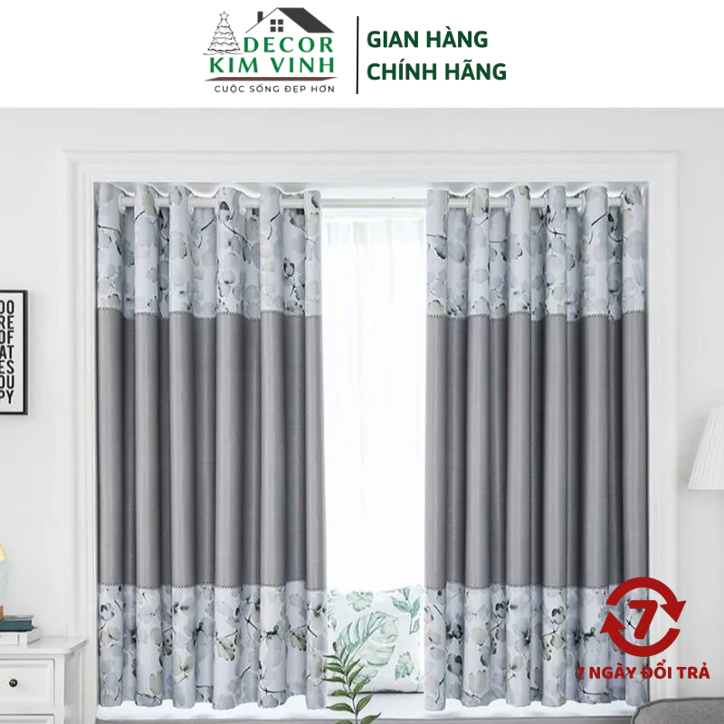 Rèm Vải Mẫu Hoa Phối Màu Decor Kim Vinh Khoen Lỗ DCKV78