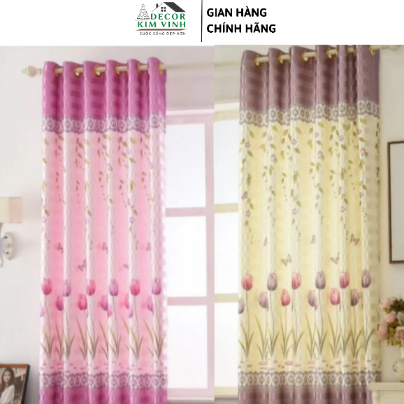 Rèm Vải Hoa Tulip Decor Kim Vinh Khoen Lỗ DCKV144