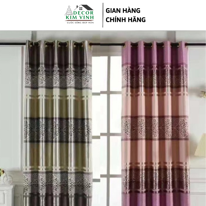 Rèm Vải Châu Âu Sọc Hoa Decor Kim Vinh Khoen Lỗ Cao 2 Mét
